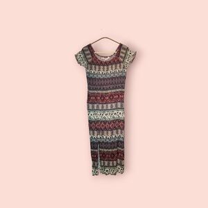 Soft Surroundings Dress Casual Maxi Dress Scoop Neck Geo Pattern Front Slit PM